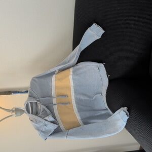 Pink Rose Light Blue & Mustard Striped Hooded Sweater